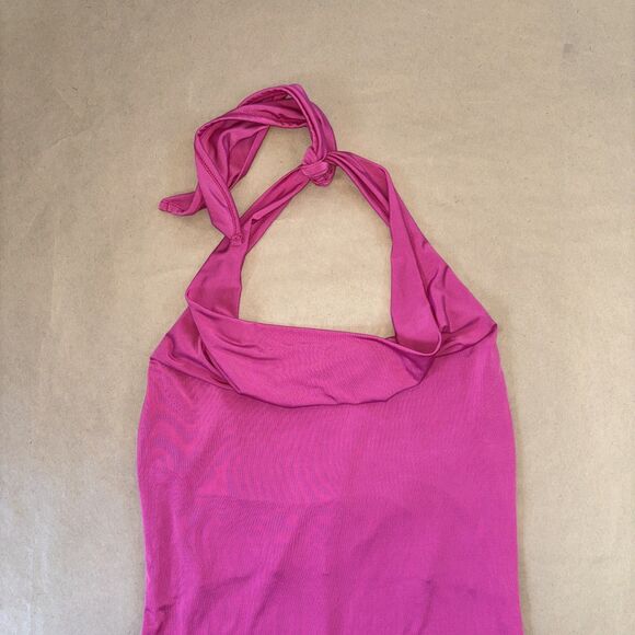 Sincerely Jules Small Barbie Pink Halter Strap Bodycon Long Party Cocktail Dress - Picture 2 of 6